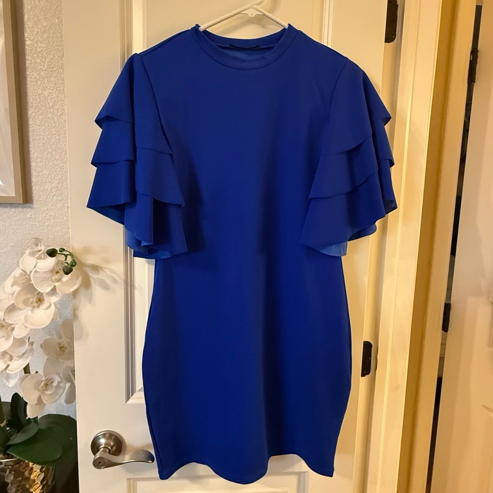 SHEIN Royal Blue Ruffle Sleeve Dress